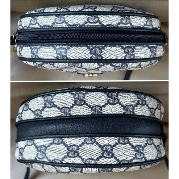 Authentic Vintage Gucci Canteen Round Navy Monogram Canvas Leather Crossbody Bag - Picture 4 of 11